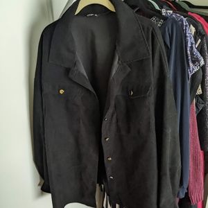 Shein | Black Velour Button-up